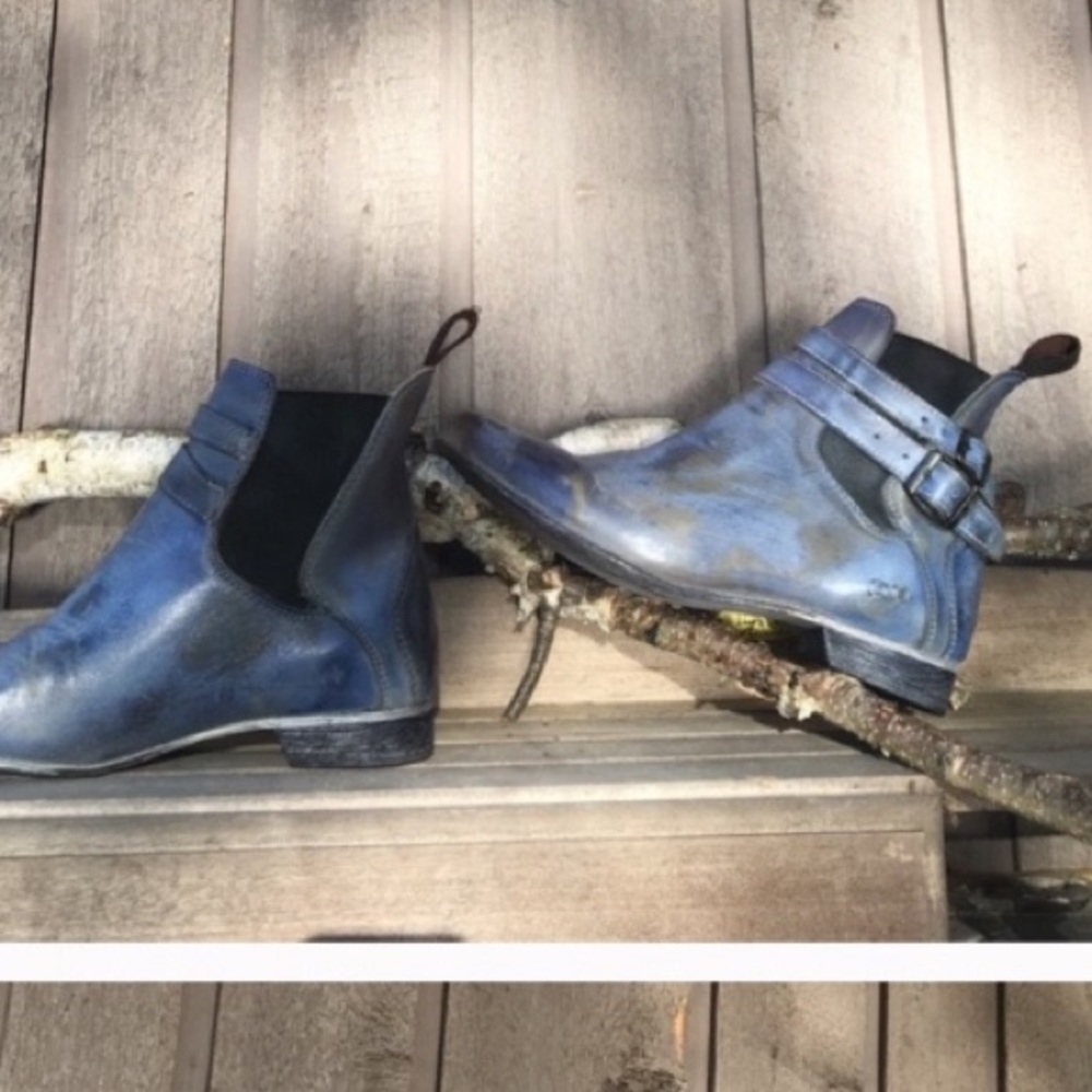 BED STU Boots Rare RAVINE Booties Blue Leather Buckles Elastic Size 8 - Picture 7 of 12